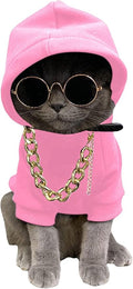 QWINEE 3Pcs Dog Hoodie Cat Apparel Dog Custume Set with Necklace and Sunglasses Pet Clothes for Puppy Small Medium Dogs Cats Light Pink X-Large