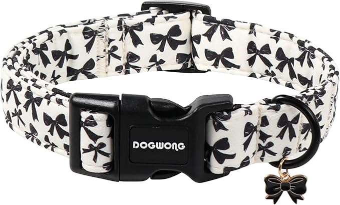 DOGWONG Cute Dog Collar, Black Bow Pattern Dog Collar, Girl Female Dog Collars with Strong Plastic Buckle for Small Dogs,S