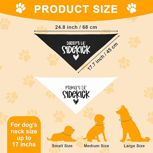 2 Pack Dog Bandana Pregnancy Announcement, Daddy's and Mama's Lil Sidekick Gender Reveal Puppy Dog Scarf Accessories, Adjustable Pet Bandana Scarf for Small Medium Large Dogs