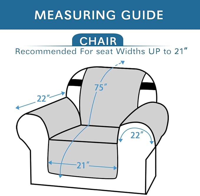 H.VERSAILTEX Reversible Chair Cover Furniture Protector Anti-Slip Couch Cover Water Resistant 2" Elastic Straps Chair Slipcover Pets Kids Fit Sitting Width Up to 21" (Chair:75" x 65", Navy/Beige)
