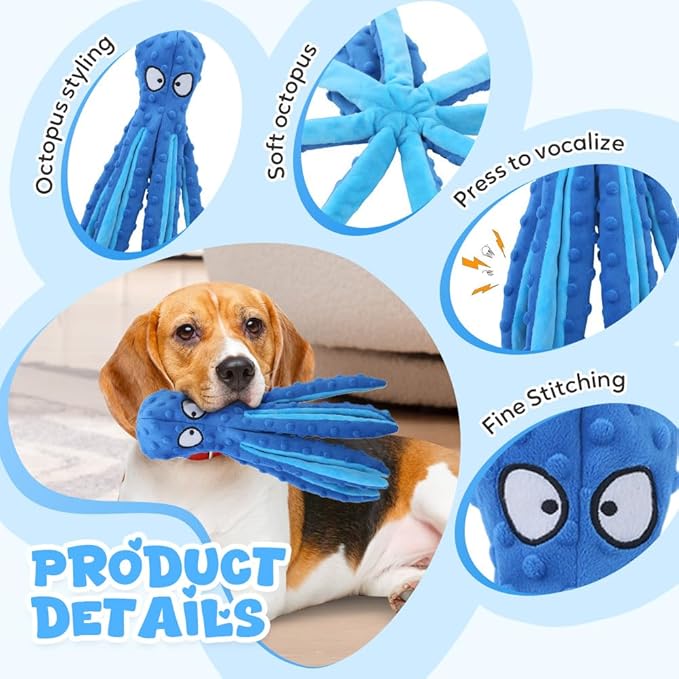 Octopus Dog Toys, No Stuffing Crinkle Dog Toys for Aggressive Chewers, Durable Interactive Chew Toys for Small, Medium and Large Dogs Training and Reduce Boredom (2PCS-B)