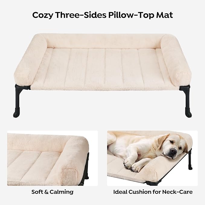 Veehoo Orthopedic Elevated Dog Bed + Removable Fluffy Pillow-Top Mat, Plush Dog Bed with Bolster, Breathable Mesh, No-Slip Feet, Portable Raised Dog Bed for Indoor & Outdoor, 32"x25", Medium, CWC2331E