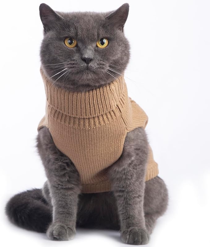 Stretchy Cat Sweater - 17 Colors & 6 Sizes | Snug Winter-Ready Knit for Boy/Girl Cats & Kittens(Khaki, X-Small)
