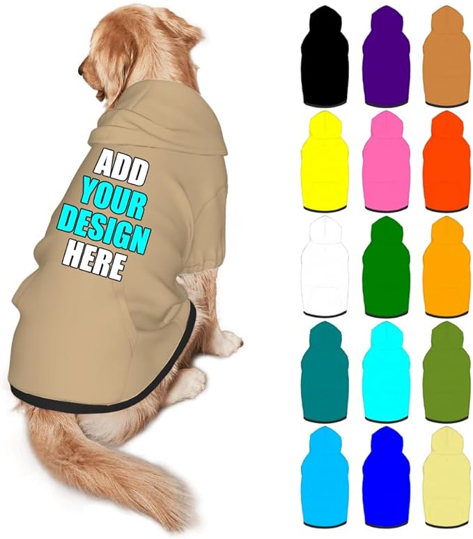 Personalized Dog Hoodie Customized with Name Photo Pet Warm Sweater Hoodie for Medium Large Dogs & Cat Puppy, Tan, XL