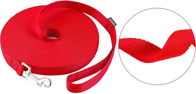 AMAGOOD Dog/Puppy Obedience Recall Training Agility Lead-15 ft 20 ft 30 ft 50 ft Long Leash-for Dog Training,Tie Out,Play,Safety,Camping (30Feet x 1Inch,Red)