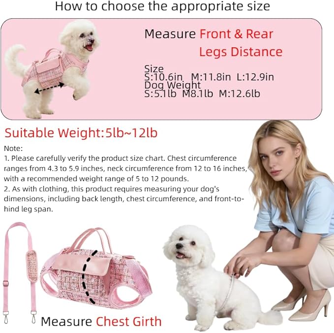 Dog Lift Harness Backpack for Small Dogs Cats, Adjustable Straps Dog Sling Carrier for Hiking, Travel, Outdoor – White Medium