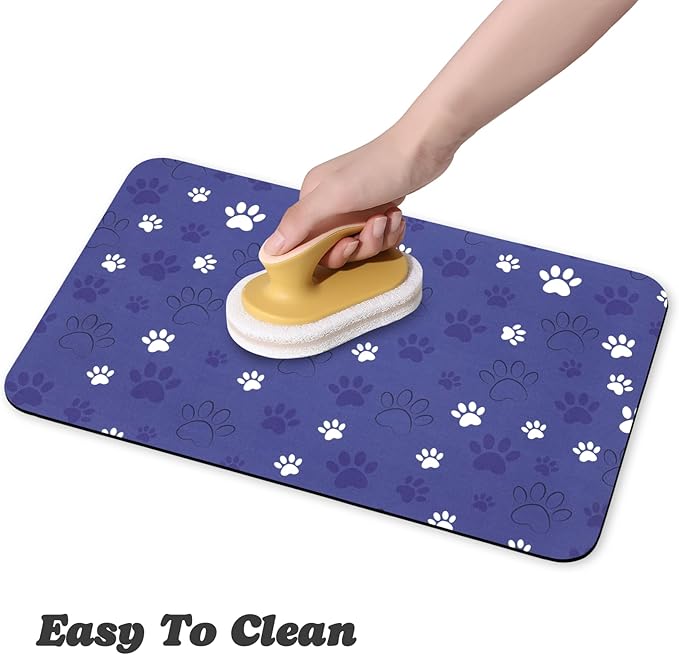 Dog Food Mat, Absorbent Water Bowl Mats Cat Pet Feeding Placemats Dark Blue 24 * 32 inch