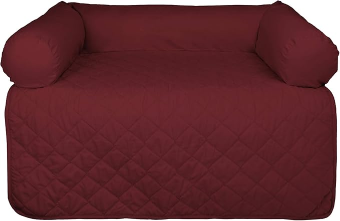 E-Living Store Pet Furniture Protector Non-Slip Water-Resistant Cover for Dogs and Cats with 3-Sided Bolster Soft Fabric - Medium, Cranberry