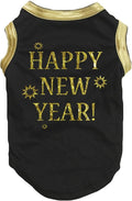 Petitebella Bling Happy New Year Puppy Dog Shirt (Black/Bright Gold, Small)