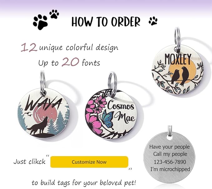 MYXGY Colorful Dog Tags Personalized, Engraved Dog Tags with Colored Printing for Pets, Customizable Cat Collar Holder Tag (Violet)