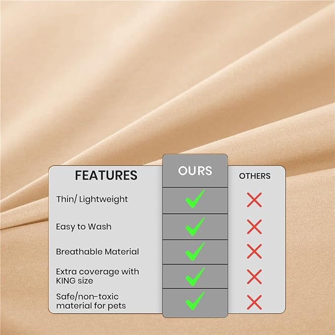 DUJUIKE Waterproof Bed Cover for Dog and Cats,Pet Hair Resistant Bed Sheet Cover, Protective Bed Liner Cover with 100% Waterproof Breathable Thin Fabric (Apricot Yellow, King 98 * 90 inch)