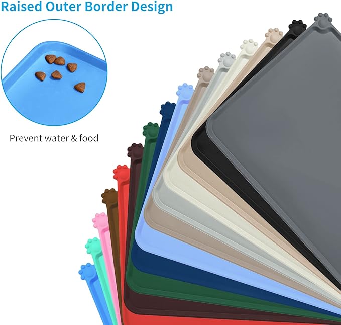 AUDWUD Silicone Waterproof Pet Feeding Mats,Anti Slip Bowl Pad,Dog Mat for Food and Water