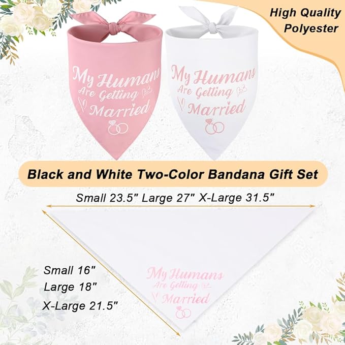 SZEE Bridal Shower Gifts for Bride, 2 Pack My Humans are Getting Married Dog Bandanas, Wedding or Engagement Gift for Couples, Dog Wedding Bandanas, Engagement Party Decorations (Pink & White, S)