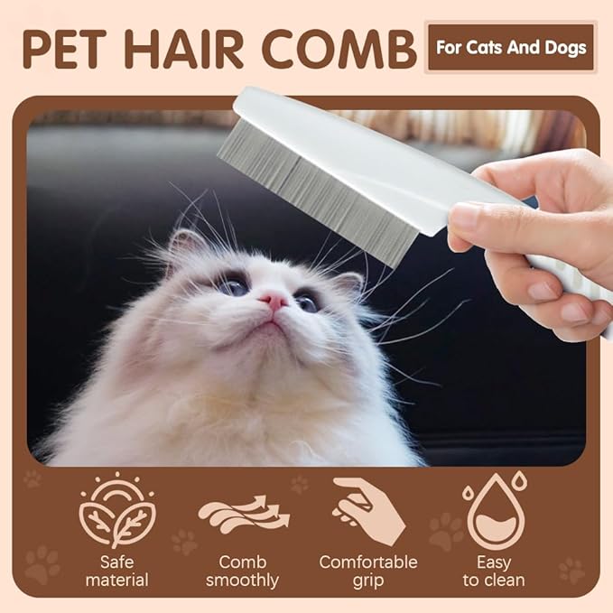 2 Pack Multifunctional Pet Comb, Upgrade Pet Grooming Brush Magic Tear Stain Removal Fine Tooth Stainless Massage Comb Kit for Puppies and Dogs (Yellow)