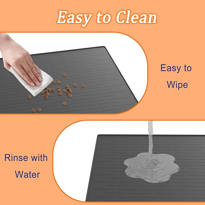 48"x32" Extra Large Pet Food Mat, 1.5MM Super Thick Silicone Dog Mats for Food and Water, XXXL Nonslip Pet Feeding Mats for Floors,Dog Cat Bowl Mat with Raised Edges, Light Gray