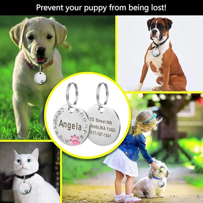 Personalized Dog/Cat Cute Paw Pet ID Tag with Unique Laser Engraving Name and Phone Number for Pet Collar or Key Chain (Red)