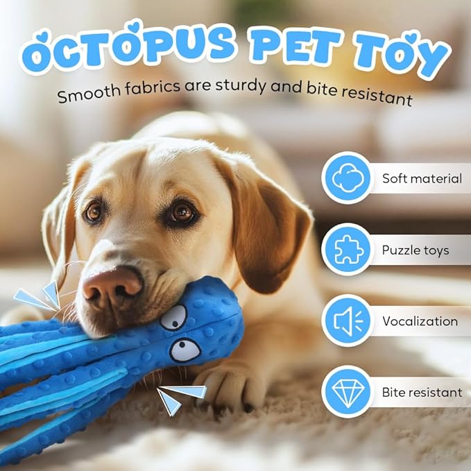 Octopus Dog Toys, No Stuffing Crinkle Dog Toys for Aggressive Chewers, Durable Interactive Chew Toys for Small, Medium and Large Dogs Training and Reduce Boredom (2PCS-A)