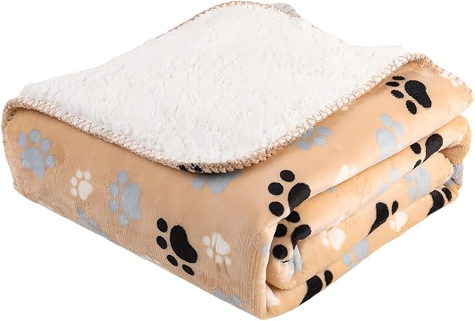 Dog Blankets Waterproof Pet Blanket Paw Printing Super Soft Warm Fluffy Facecloth Sofa Car Bed Protector, Urine Proof Washable for Puppy Large Dogs & Cats 60"*80" Beige