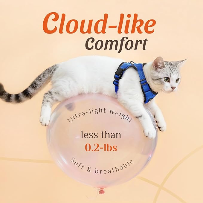 Dooradar Cat Harness and Leash Set, Escape Proof Safe Adjustable Kitten Vest Harnesses for Walking, Easy Control Soft Breathable Mesh Jacket with Reflective Strips for Cats, Blue, M