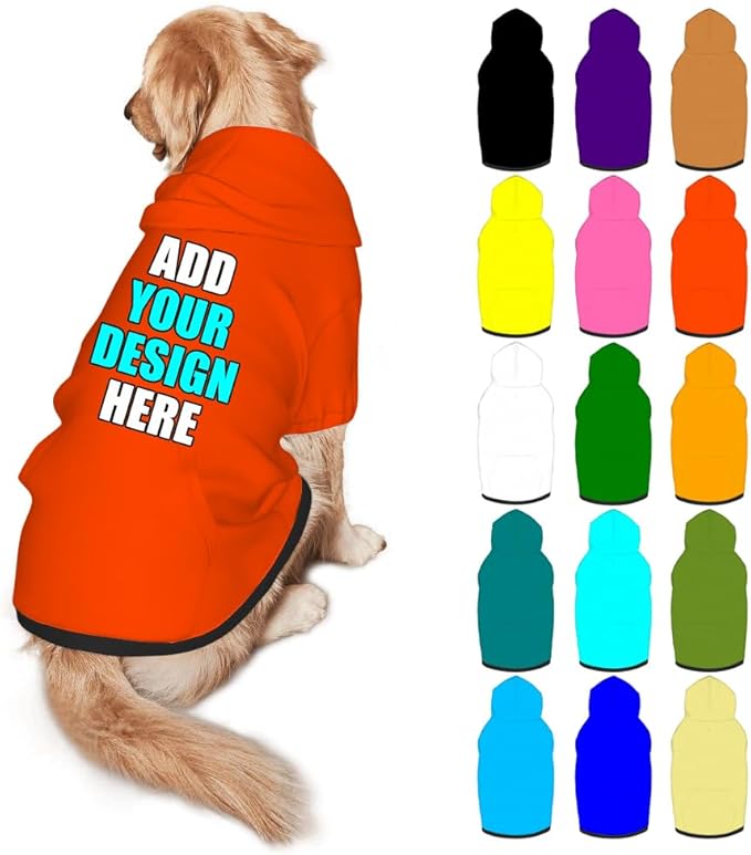 Personalized Dog Hoodie Customized with Name Photo Pet Warm Sweater Hoodie for Medium Large Dogs & Cat Puppy, OrangeRed, L