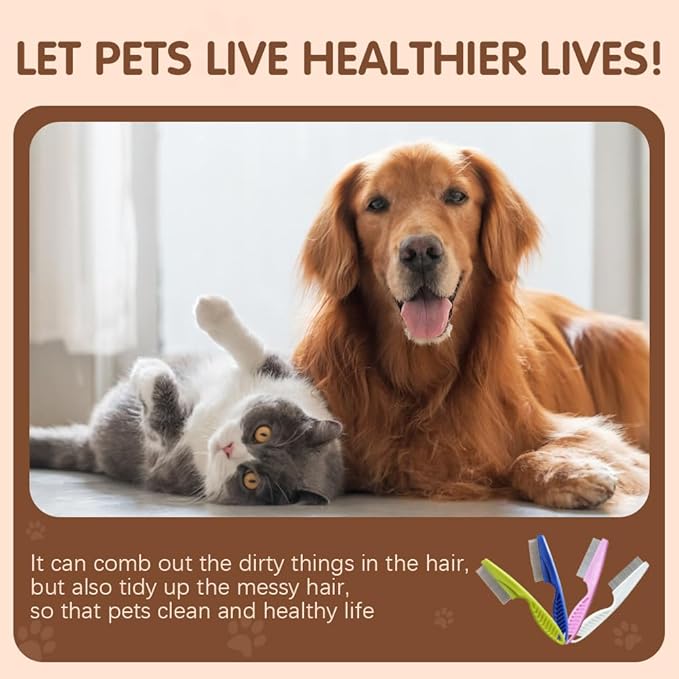 2 Pack Multifunctional Pet Comb, Upgrade Pet Grooming Brush Magic Tear Stain Removal Fine Tooth Stainless Massage Comb Kit for Puppies and Dogs (Blue)