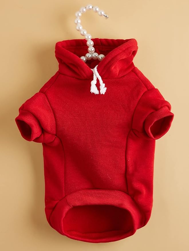 QWINEE Basic Dog Hoodie Sweatshirt Puppy Sweater Warm Cat Costumes Pet Clothes for Chihuahua Puppy Kitten Small Medium Dogs Red X-Large