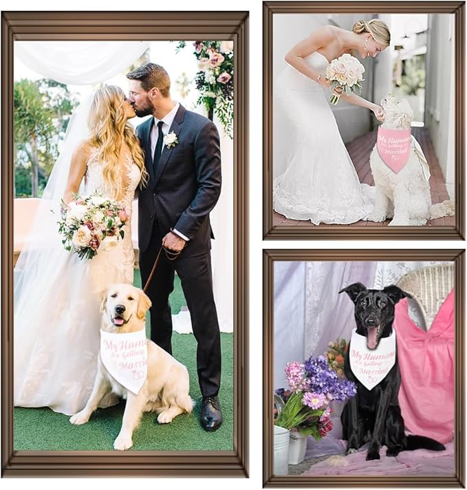 SZEE Bridal Shower Gifts for Bride, 2 Pack My Humans are Getting Married Dog Bandanas, Wedding or Engagement Gift for Couples, Dog Wedding Bandanas, Engagement Party Decorations (Pink & White, L)