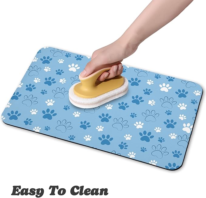 Dog Food Mat, Absorbent Water Bowl Mats Cat Pet Feeding Placemats Blue 17 * 30 inch