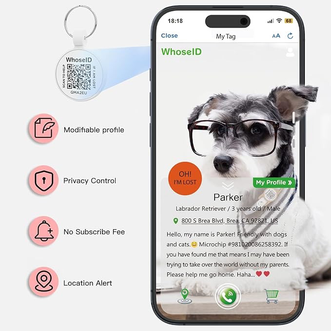 ESA Dog Tag, QR Code Dog Tag, Modifiable Free Pet Online Profile, Scannable QR Code, Scan QR Send Instant Location Alert Email, Silicone Lightweight ID Tag for Dog and Cat (White, Small)