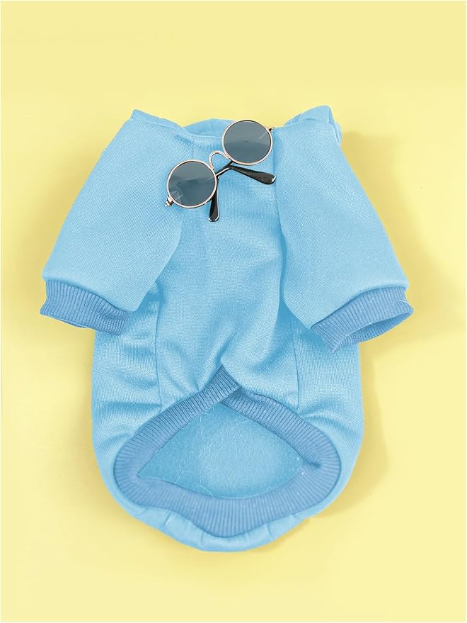 QWINEE 3Pcs Dog Hoodie Cat Apparel Dog Custume Set with Necklace and Sunglasses Pet Clothes for Puppy Small Medium Dogs Cats Light Blue XX-Small