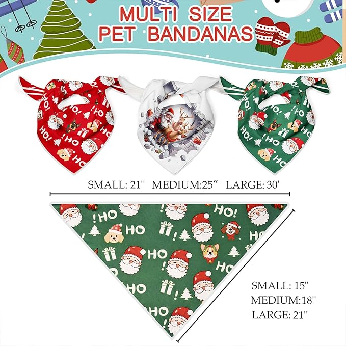 Christmas Dog Bandanas Santa Claus Dogs Scarf for Boy and Girl,Reflective Dog Bandana for Night Safety,Adjustable Cat Dogs Triangle Pet Scarves for Large Dogs,Green,L