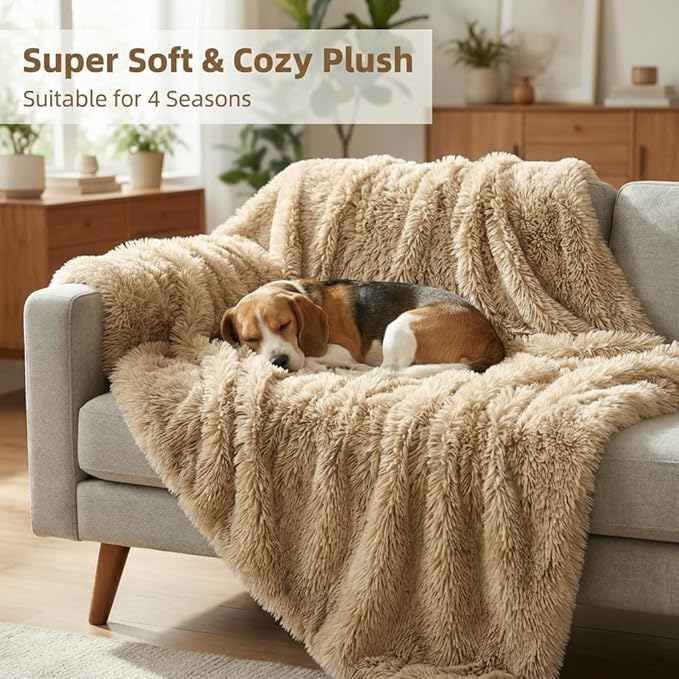 PJYuCien Dog Blankets for Medium Large Dogs Washable - Fluffy Fuzzy Cat Blanket for Couch, Puppy Throw for Furniture with Polyester Fleece, Super Soft Plush for Pet Kitten Doggy, Brown, 50" x 60"
