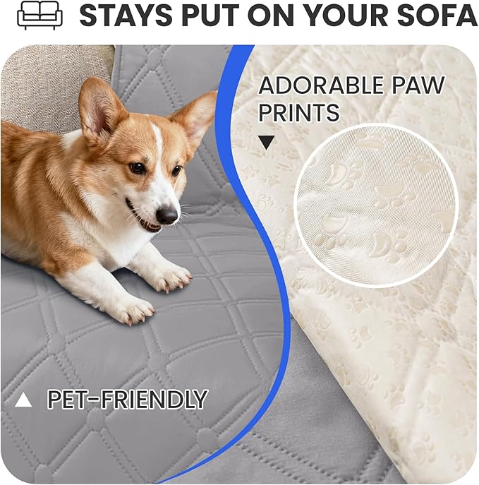 Waterproof Couch Covers for Pets, Waterproof Dog Bed Cover, Anti-Slip Soft Dog Blankets, Couch Cover for Dogs Washable, Pet Blanket for Puppy Large Dogs Cat (82x120 Inch, Light Grey)