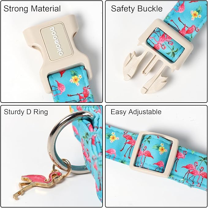 DOGWONG Spring Summer Dog Collar-Cute Flamingo Dog Collar, Adjustable Soft Beach Hawaiian Dogs Collars for Large Dogs, XL