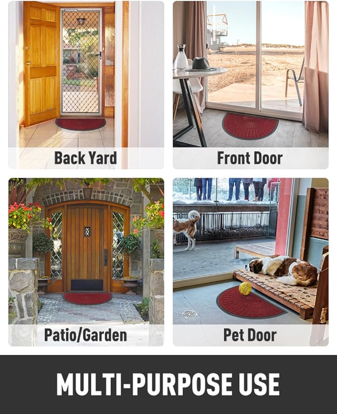 tchdio Door Mat Outdoor Indoor Entrance Doormat-Semicircular Durable Rubber Non Slip Front Door Mat for Outside Inside Entry Entryway Dirt Trapper WelcomeMat for Muddy Paws and Shoes-Red 24”x36”