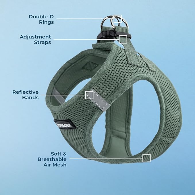 Best Pet Supplies Voyager Step-in Air Harness - All Weather Mesh, Reflective, No Pull Harness for Dogs, Cats - Secure with Hook & Loop Fastener, Buckle, Double D-Rings - Moss Green, M