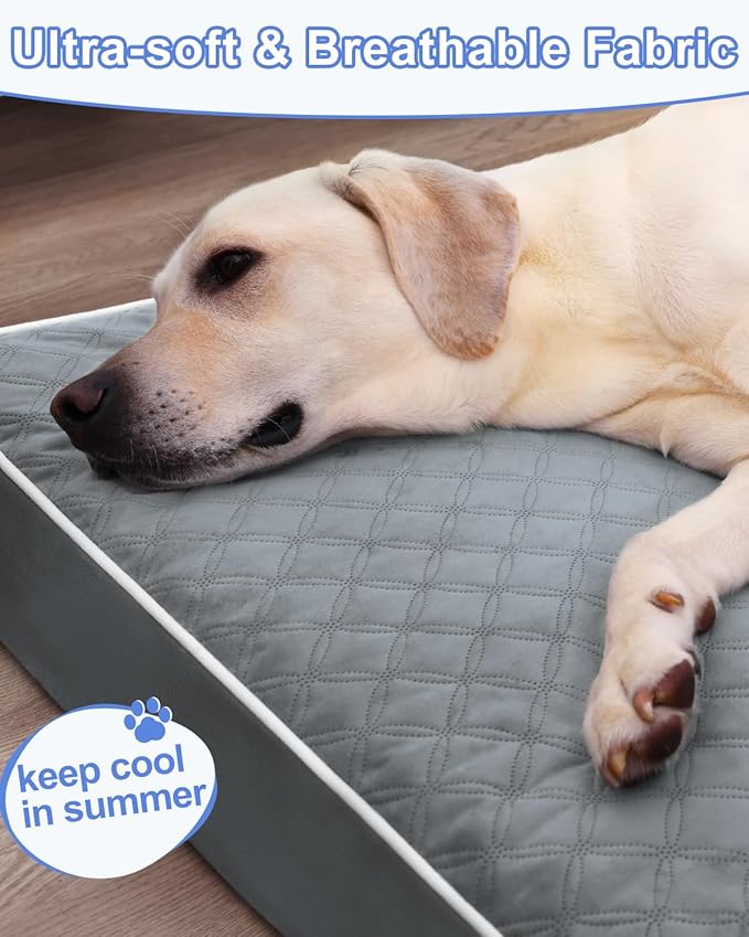 KSIIA Large Dog Bed for Crate Pad Waterproof Dog Bed with Removable Washable Cover, Egg Crate Foam and Non-Slip Bottom, 35x22 Inch, Dark Gray