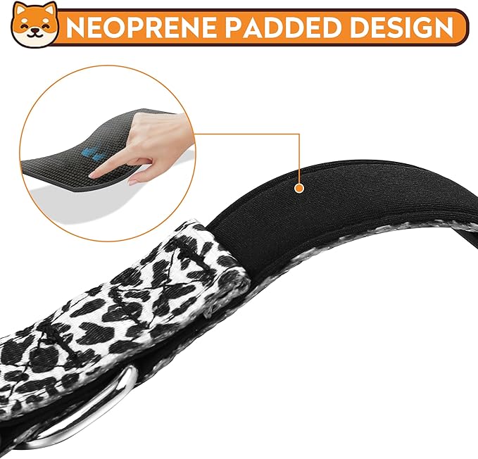 Reflective Dog Collar, Adjustable Soft Neoprene Padded Nylon Pet Collars with Buckle for Puppy and Small Dogs, Cats, Black White Cow,S