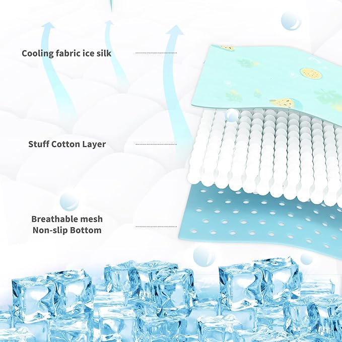 NWK Pet Cooling Mat -20’’ X 16’’ Ice Silk Cooling Mat for Dogs & Cats Portable & Washable Pet Cooling Blanket, Car Seats, Beds for Summer (Green Fruit, Small)