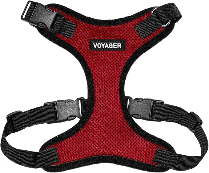 Voyager Step-in Pet Harness - All Weather Mesh, Adjustable Step in Harness for Cats and Dogs by Best Pet Supplies - Red/Black Trim, S