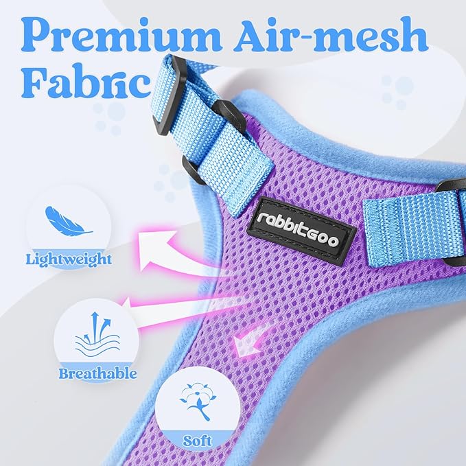 rabbitgoo Cat Harness and Leash Set, Escape Proof Soft Adjustable Vest Harnesses for Outdoor Walking, Easy Control Breathable Kitten Jacket with Reflective Strips, Purple & Blue, XXS