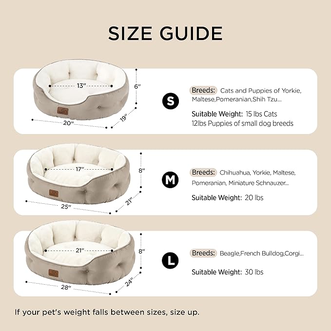 Bedsure Dog Beds for Small Dogs - Round Cat Beds for Indoor Cats, Washable Pet Bed for Puppy and Kitten with Slip-Resistant Bottom, 25 Inches, Peach Pink
