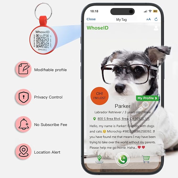 ESA Dog Tag, QR Code Dog Tag, Modifiable Free Pet Online Profile, Scannable QR Code, Scan QR Send Instant Location Alert Email, Silicone Lightweight ID Tag for Dog and Cat (Red, Small)
