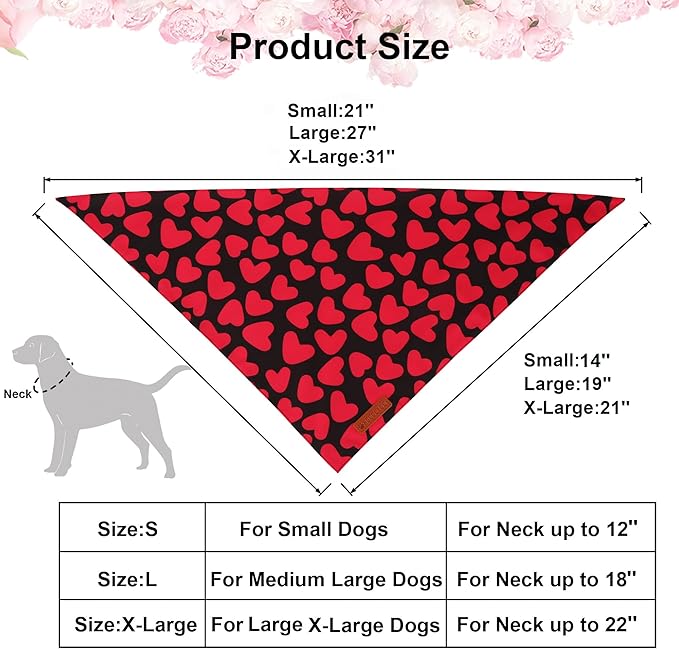 ADOGGYGO Valentine Dog Bandana 2 Pack, Reversible Red Pink Heart Puppy Scarf Bib, Adjustable Fit Valentine Bandanas for Small Dogs Pets (Small)