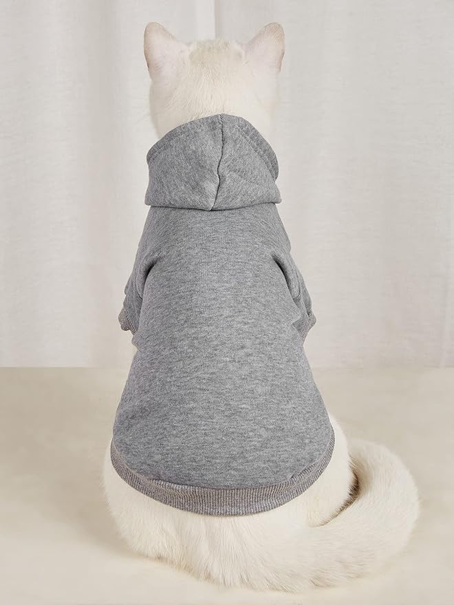 QWINEE Basic Dog Hoodie Sweatshirt Puppy Sweater Warm Cat Costumes Pet Clothes for Chihuahua Puppy Kitten Small Medium Dogs Light Grey Medium