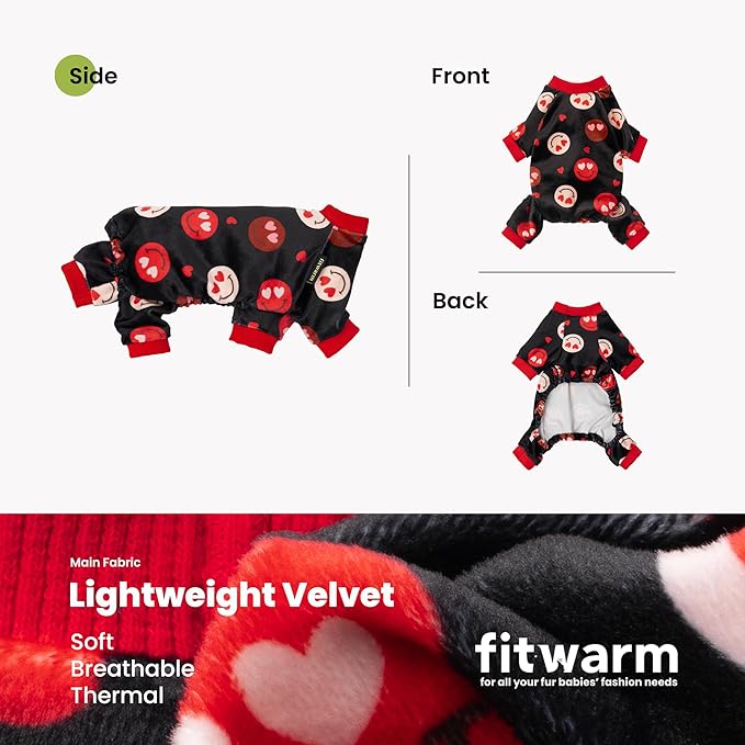 Fitwarm Hearts Eyes Smily Face Dog Pajamas, Cozy Valentines Outfit for Small Dogs Boy Girl, Festive Pet Clothes, Black, Red, Medium