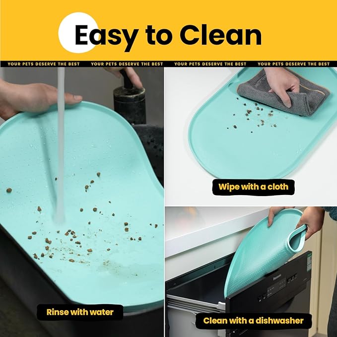 Dog Food Mat,1/2 Inch Raised Edges Cat Feeding Mat for Spill Containment,BPA-Free Silicone Pet Food Mats for Floor Waterproof,Rubber Dog Placemats for Food and Water Bowls(Turq,19"x12")