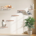 Cat Wall Shelves, Solid Wood Cat Wall Furniture Set, with Cats Bed, Hammock, Felt Ladder, Sisal Scratching Post & Ball (Beige)