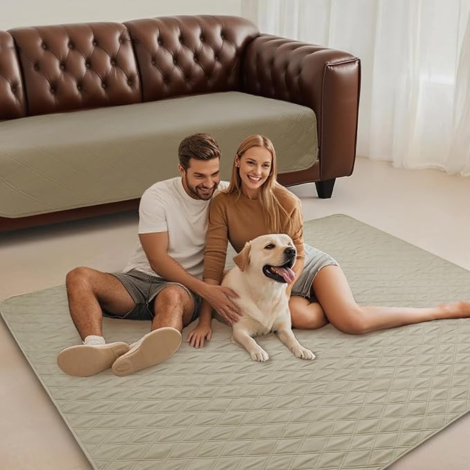 Luciphia 100% Waterproof Couch Cover Blanket for Dogs Anti-Slip Pet Couch Protector Sofa Mat Puppy Cat Blanket with Non-Slip Bottom, Taupe White, 68x82 Inch