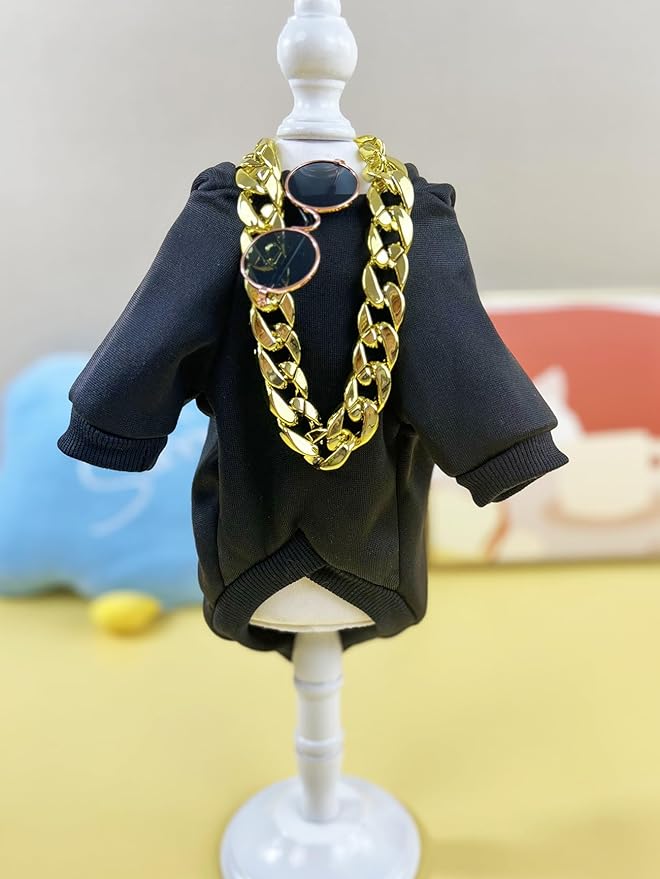 QWINEE 3Pcs Dog Hoodie Cat Apparel Dog Custume Set with Necklace and Sunglasses Pet Clothes for Puppy Small Medium Dogs Cats Multicolor XXL